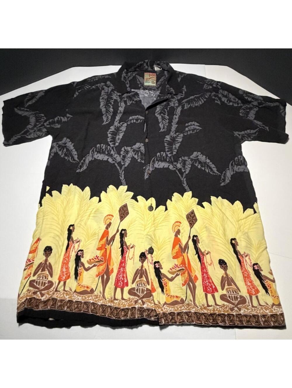 Pineapple Connection Hawaiian Graphic Print Rayon Shirt Black Yellow Size Small